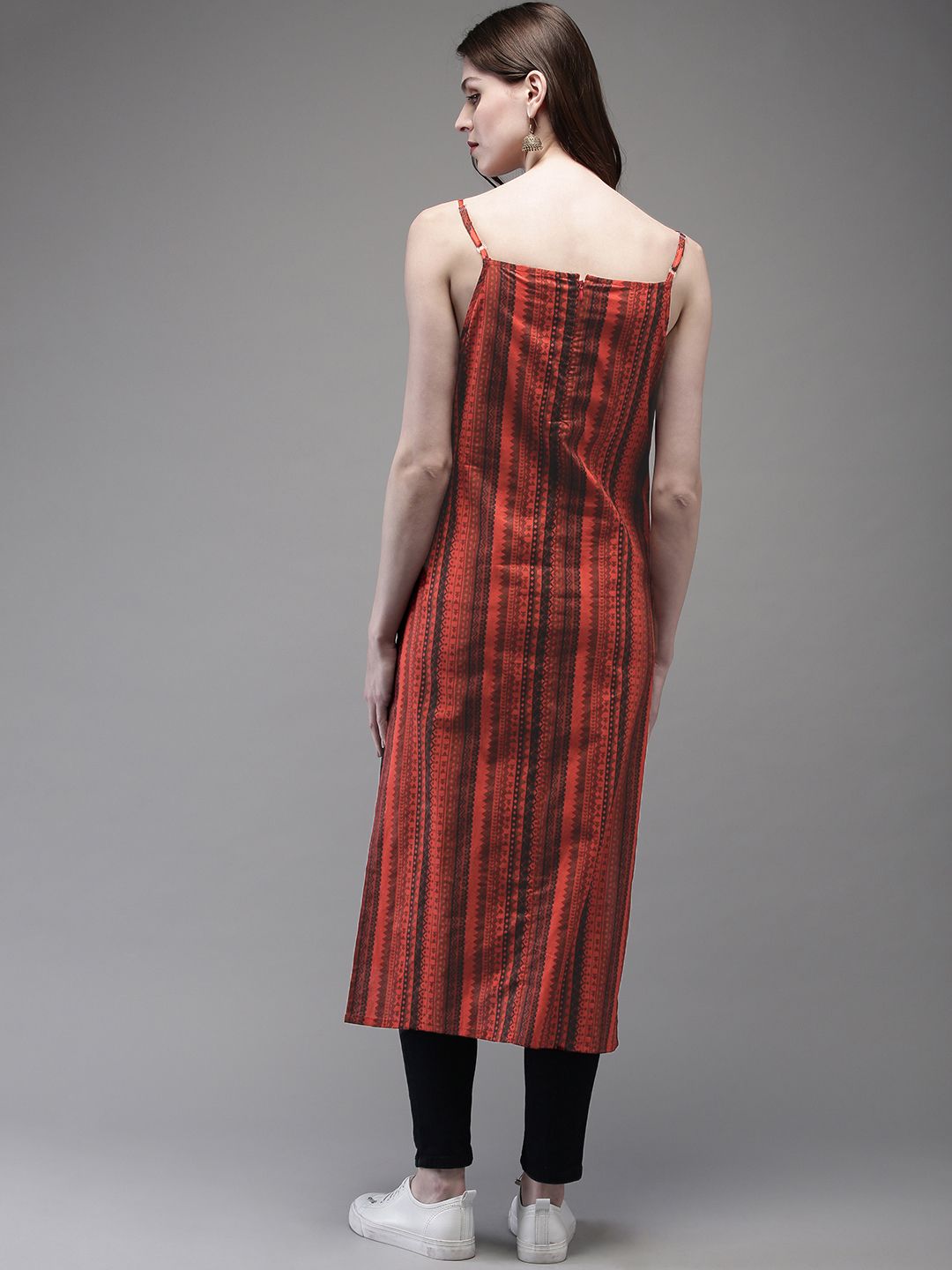 Anouk Women Rust Red & Black Printed Straight Kurta