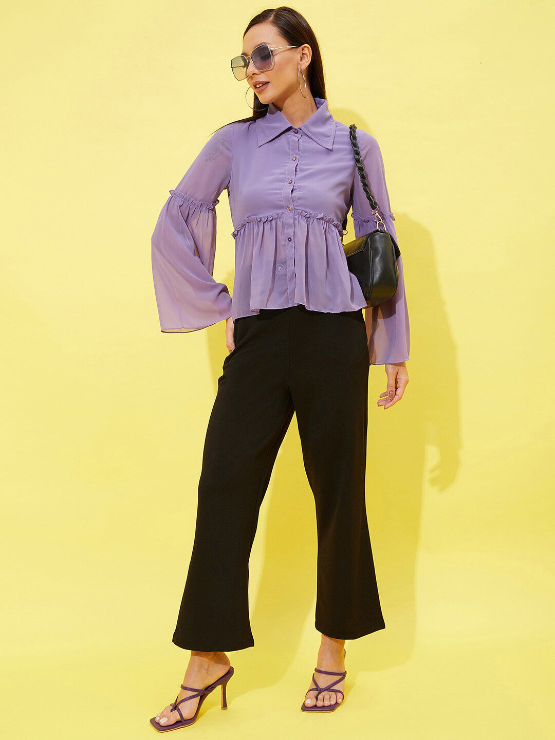 Athena Bell Sleeve Ruffles Shirt Style Top