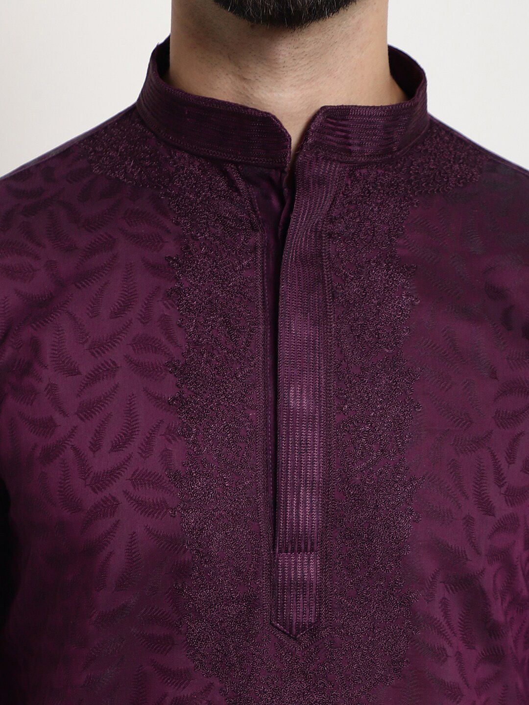 SOJANYA Woven Design Mandarin Collar Thread Work Kurta