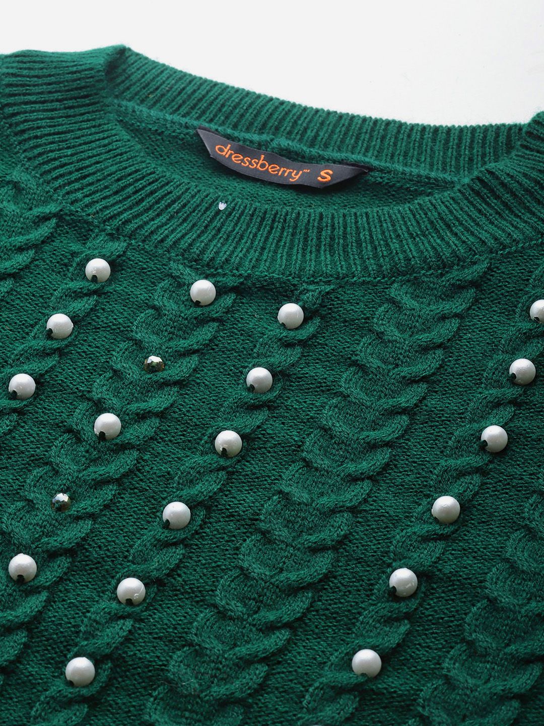 DressBerry Cable Knit Pullover with Embellished Detail