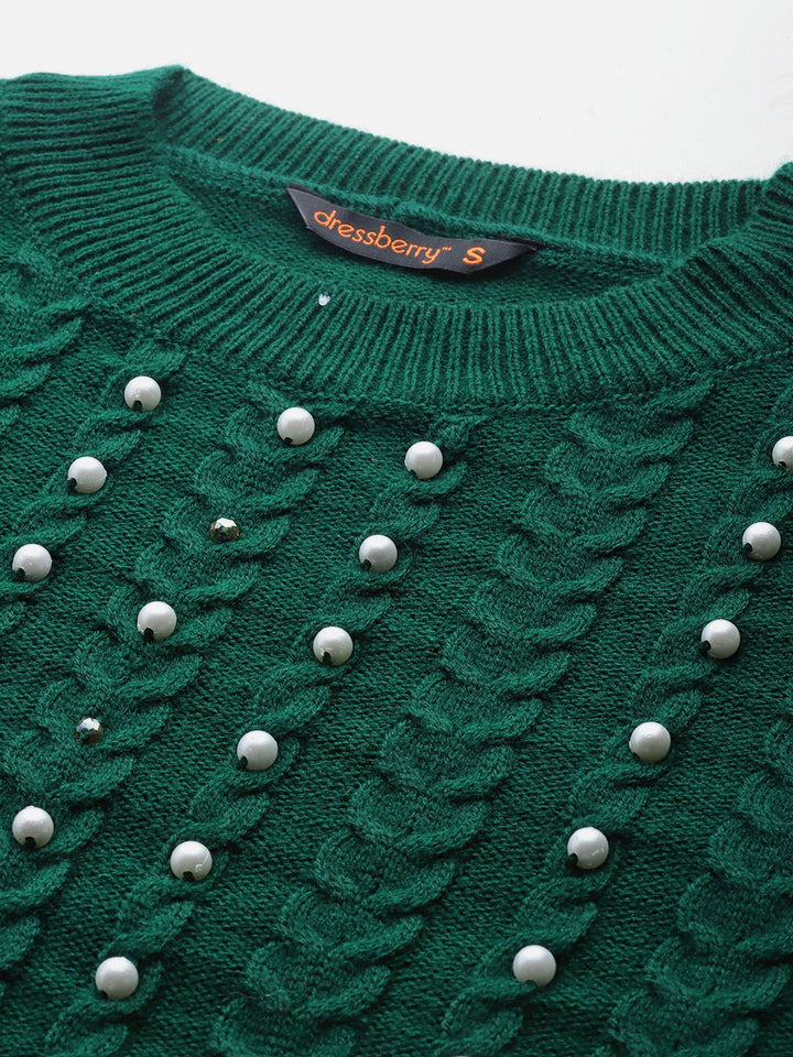 DressBerry Cable Knit Pullover with Embellished Detail