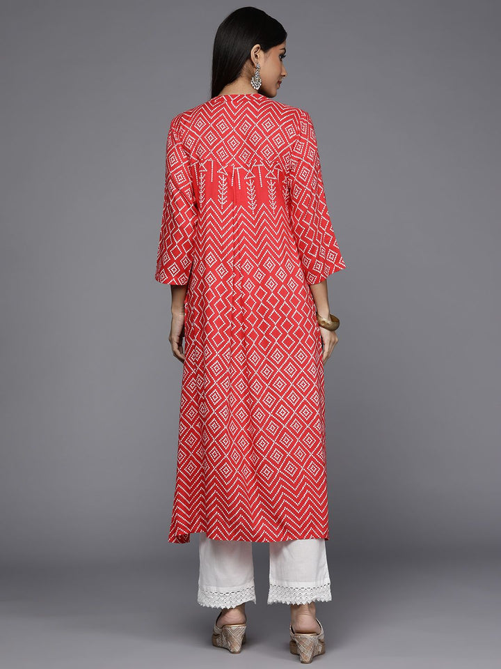 Varanga Women Red & White Bandhani Printed Gotta Patti Indie Prints Kurta