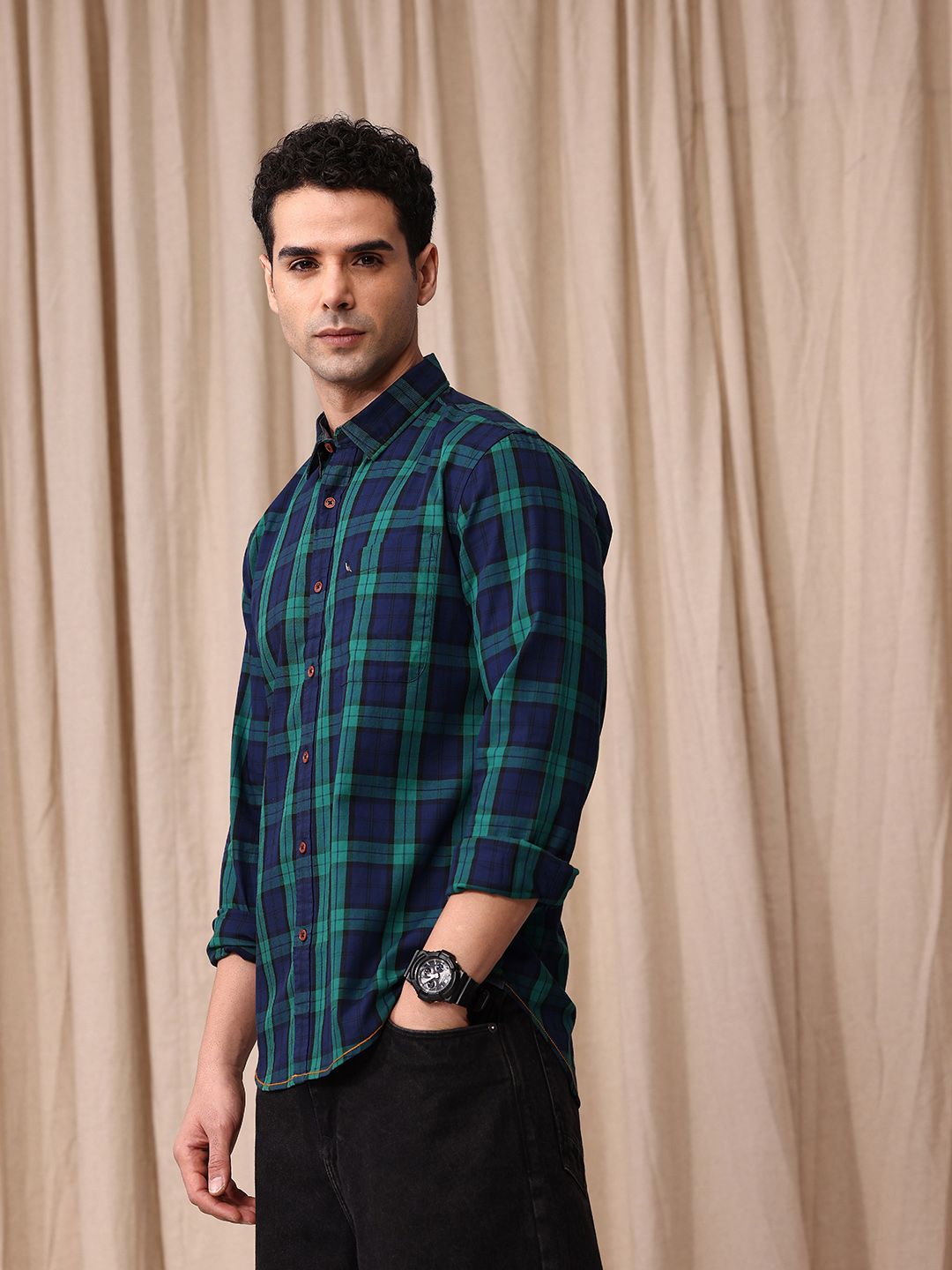 Mr Bowerbird Men Tailored Fit Tartan Checks Opaque Pure Cotton Casual Shirt