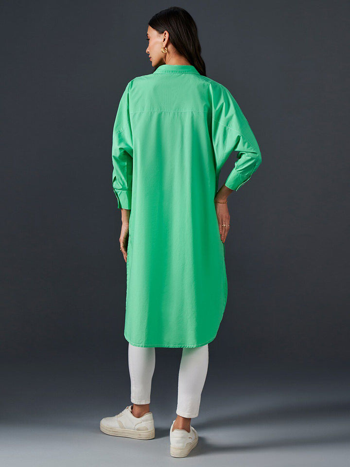 AND Spread Collar Cuff Sleeves Shirt Style Longline Cotton Top