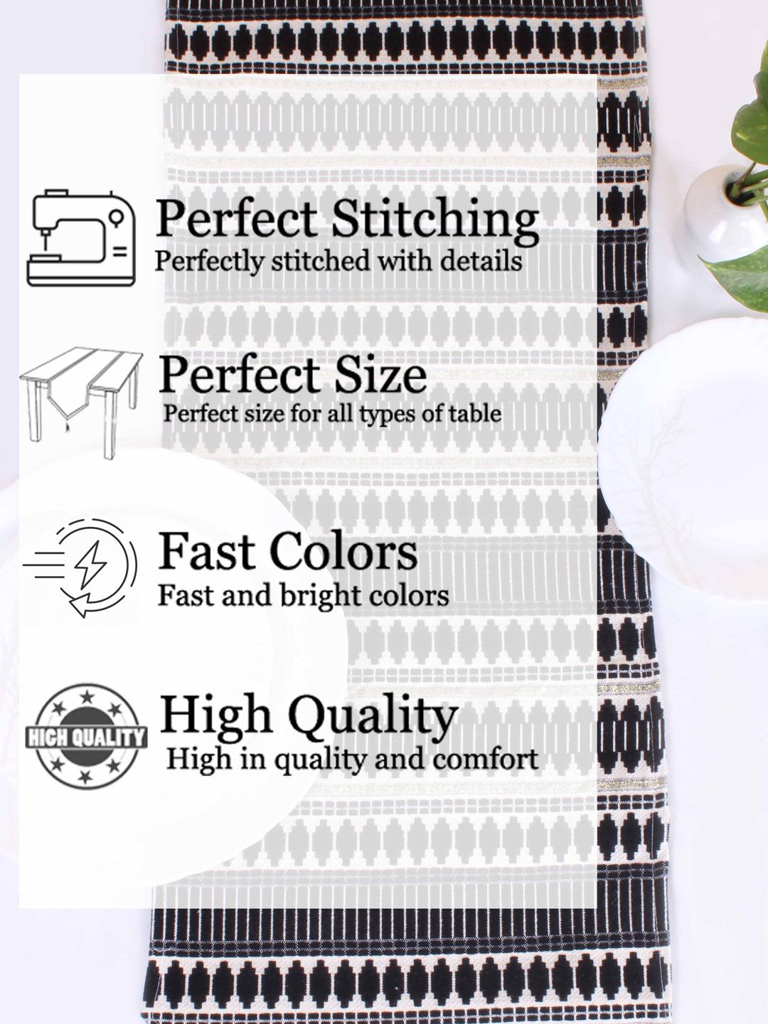 STITCHNEST Black & White Striped Acrylic Table Runner