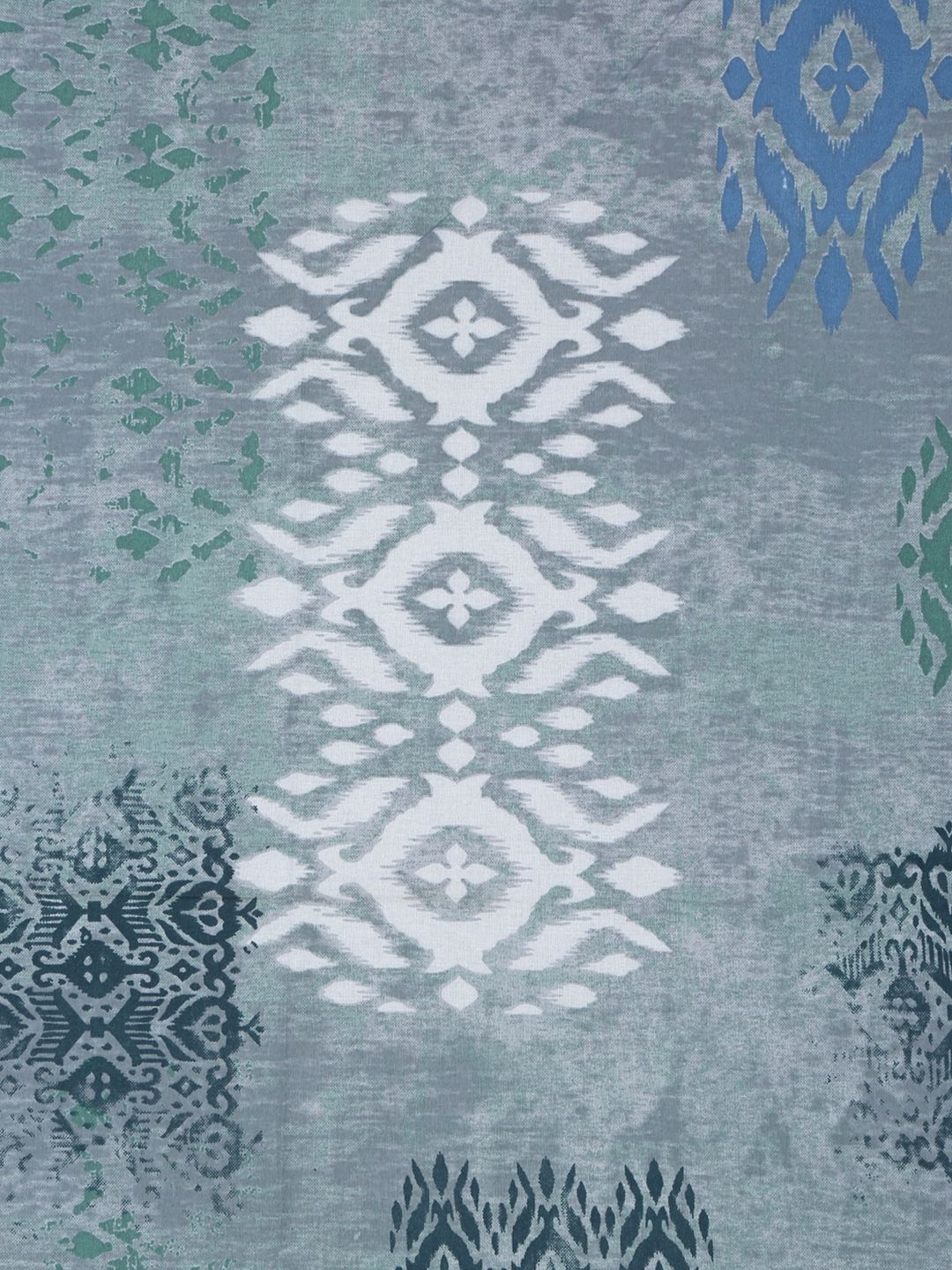 KLOTTHE Blue & Grey Printed Pure Cotton 400 TC Fitted Single Bedsheet With Pillow Cover