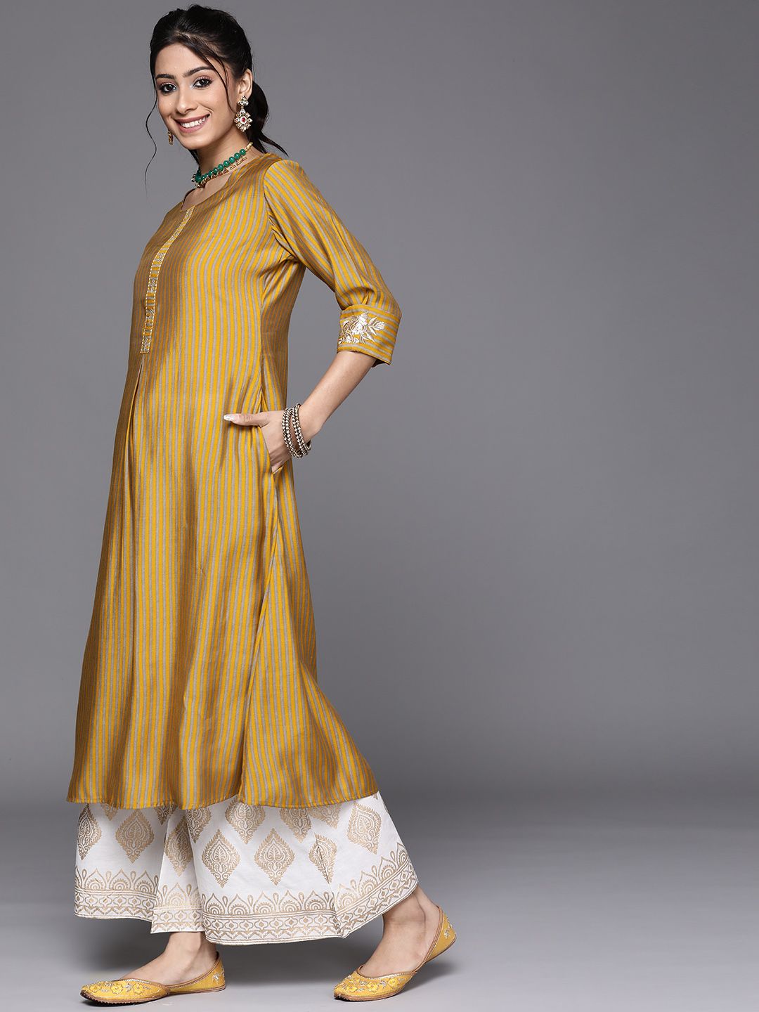 Libas Striped Chanderi Silk Kurta