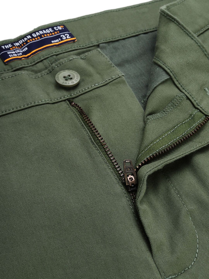 The Indian Garage Co Men Olive Green Slim Fit Solid Chinos