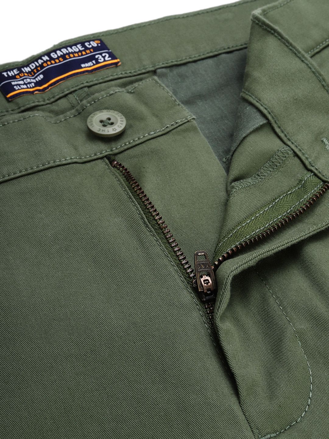 The Indian Garage Co Men Olive Green Slim Fit Solid Chinos