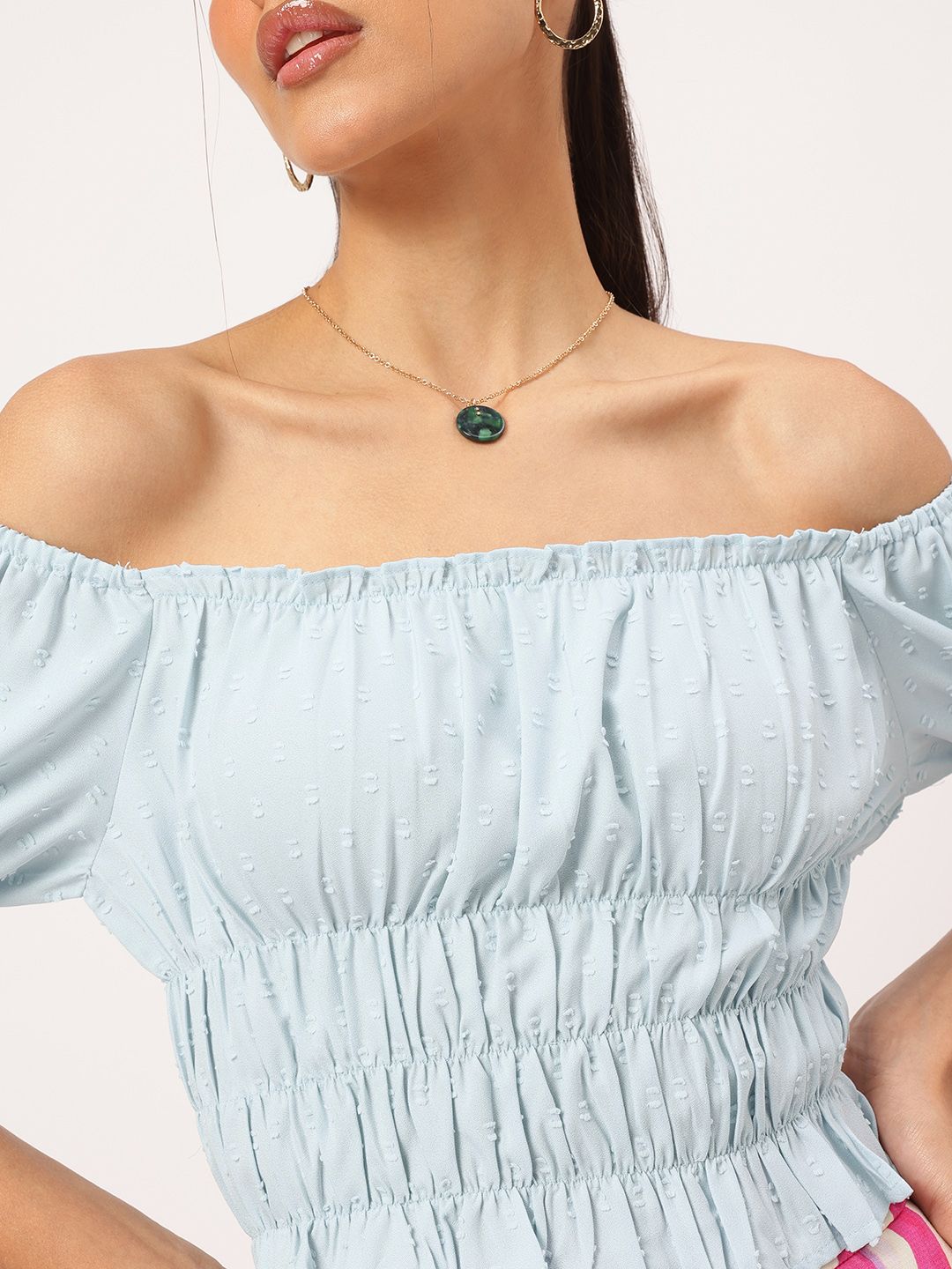 DressBerry Trendsetter Dobby Off-Shoulder Chic Top