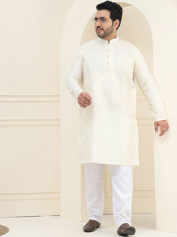 SOJANYA PLUS Men Cream-Coloured Ethnic Motifs Jacquard Kurta
