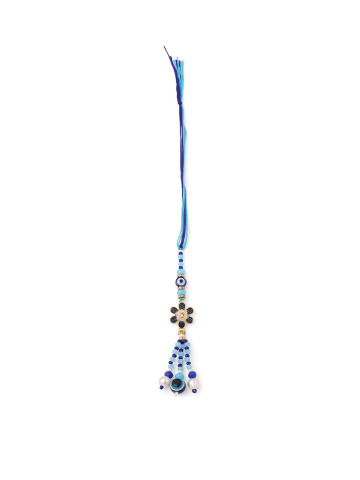 NVR Set of 2 Blue Artificial Beads Evil Eye Bhaiya Bhabhi Rakhi with Roli Chawal