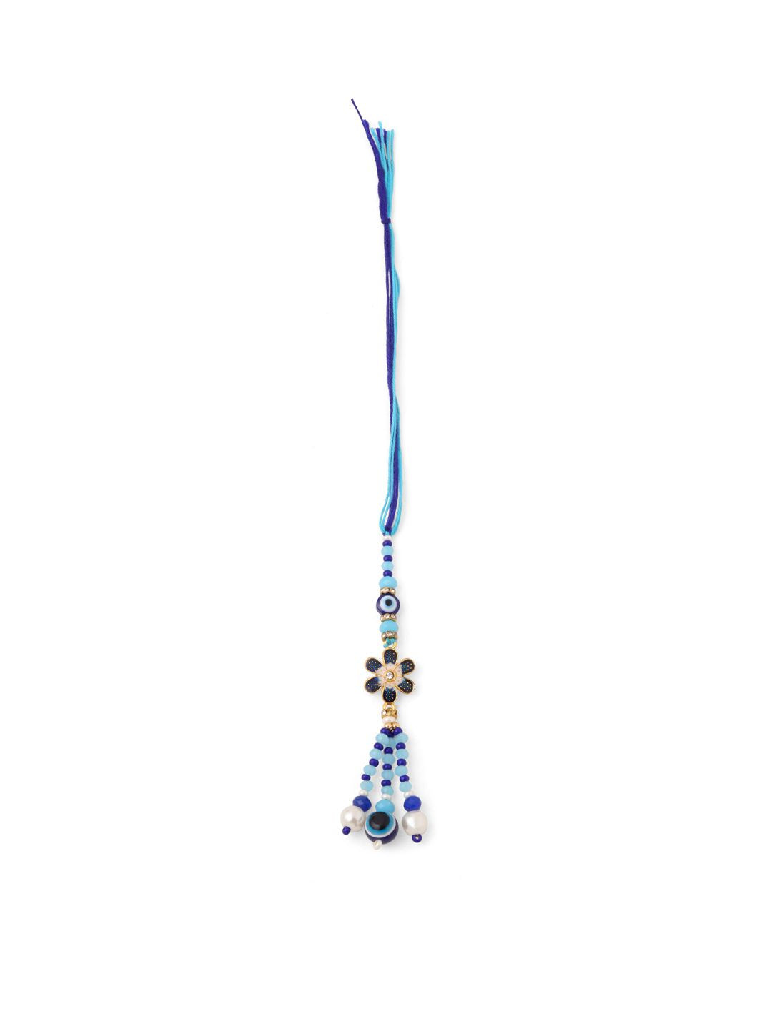 NVR Set of 2 Blue Artificial Beads Evil Eye Bhaiya Bhabhi Rakhi with Roli Chawal