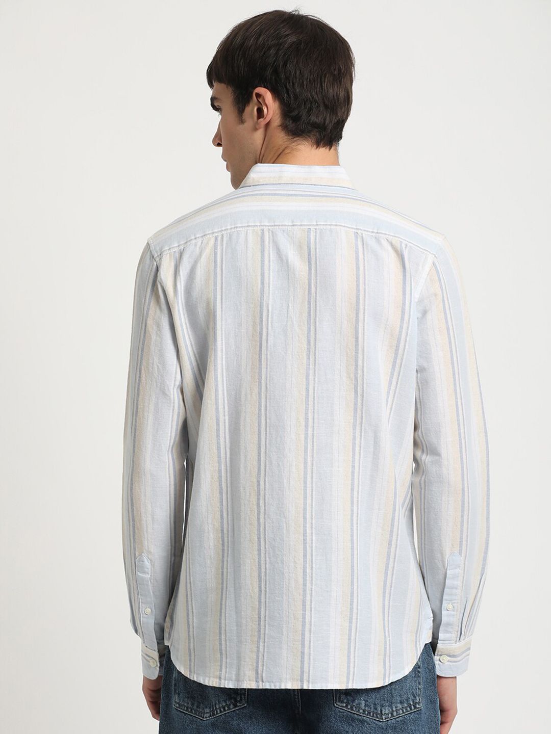 THE BEAR HOUSE Striped Slim Fit Cotton Linen Shirt