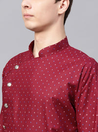 SOJANYA Men Maroon Printed Straight Kurta