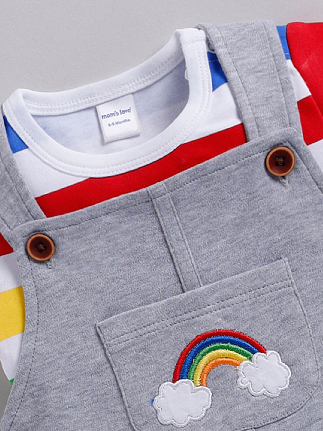 Moms Love Infant Boys Pure Cotton Dungaree With Striped T-Shirt