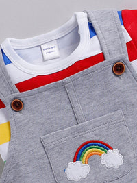 Moms Love Infant Boys Pure Cotton Dungaree With Striped T-Shirt