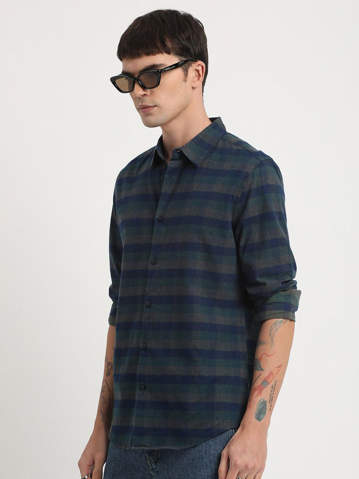 THE BEAR HOUSE Tartan Checks Slim Fit Pure Cotton Casual Shirt