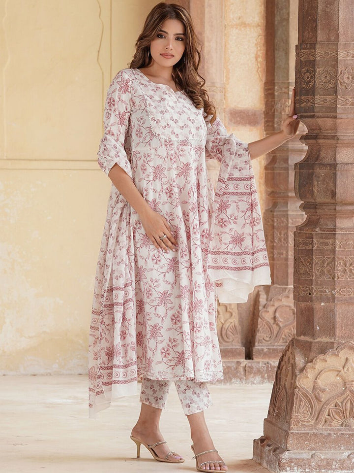 KALINI Floral Printed V-Neck Regular Gotta Patti Kurta With Trousers & Dupatta