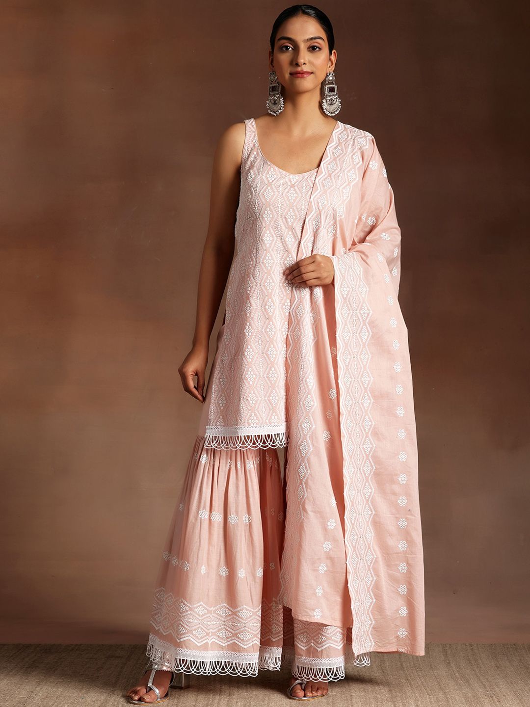 Libas Ethnic Motifs Embroidered Sequinned Pure Cotton Kurta with Sharara & Dupatta