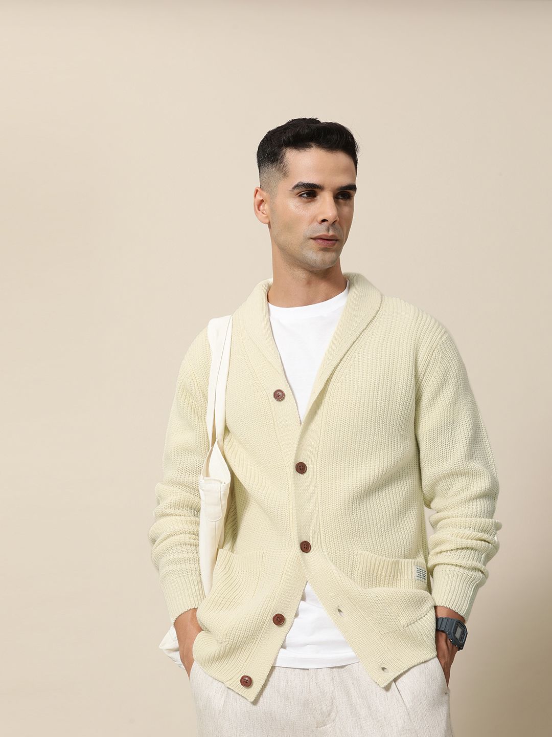 Mr Bowerbird Men Solid Chunky Ribbed Oversized Cardigan