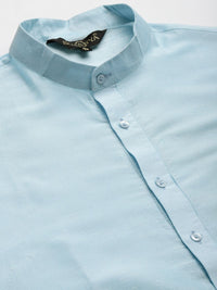 SOJANYA Men Blue & Charcoal Grey Kurta with Churidar And Nehru Jacket