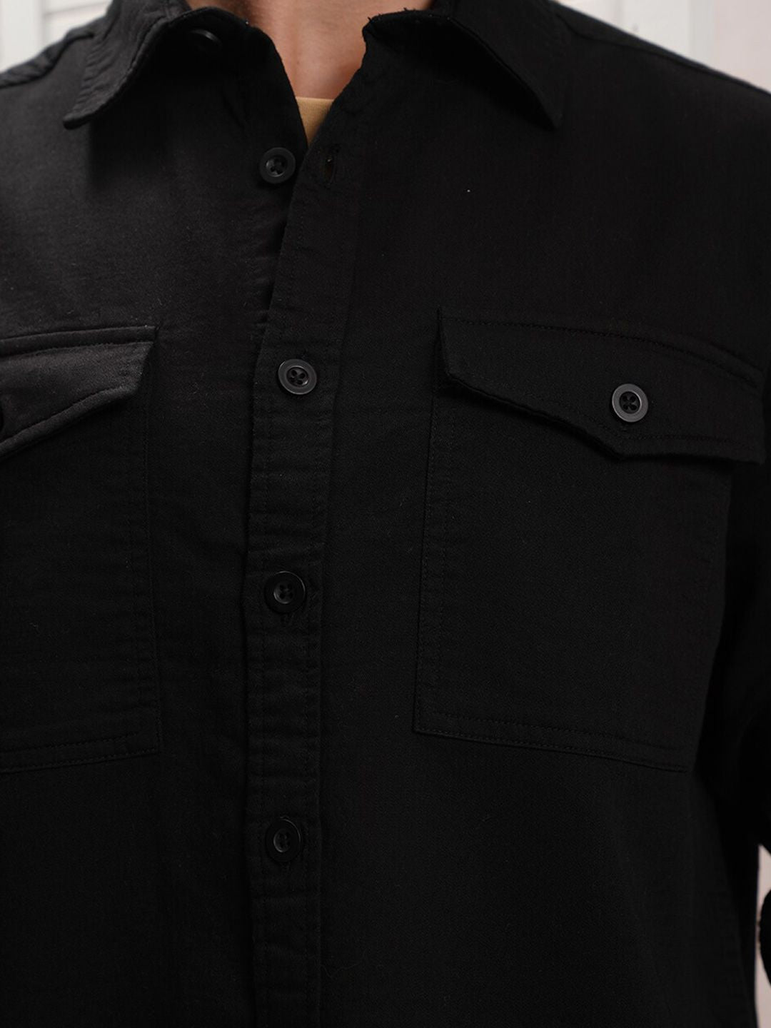 Locomotive Men Dobby Textured Solid Utility Pocket Overshirt