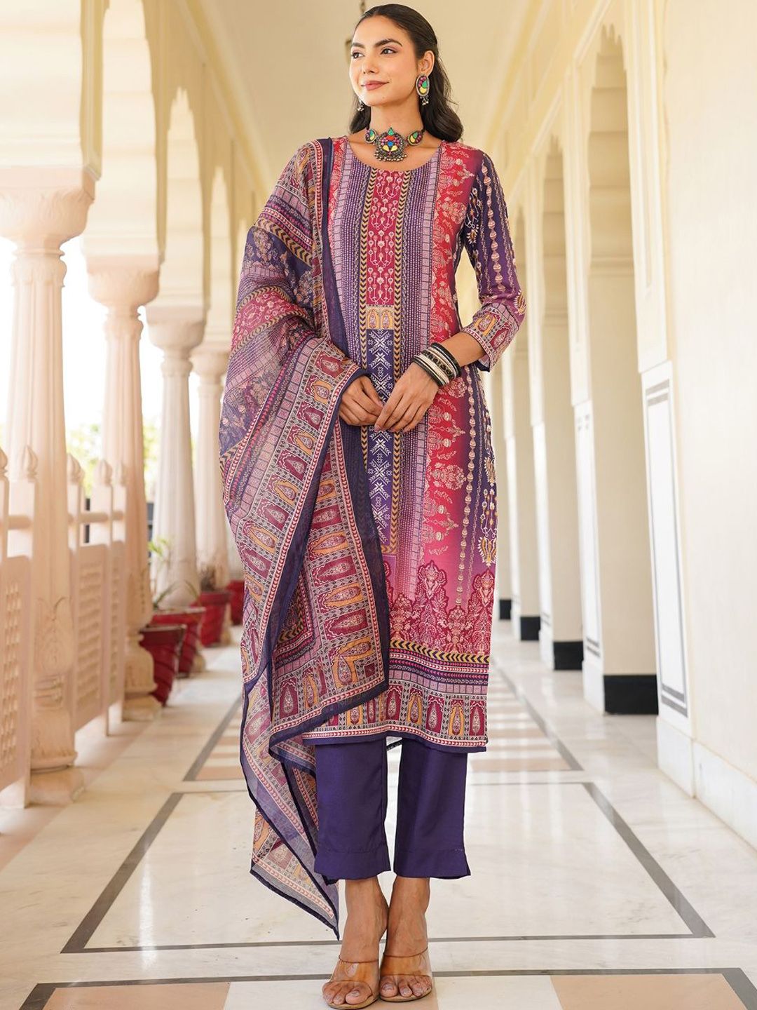 KALINI Women Ethnic Motifs Printed Regular Kurta with Trousers & With Dupatta