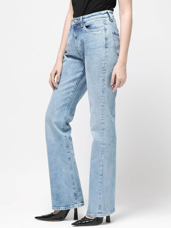 RAREISM Women Comfort Straight Fit High-Rise Clean Look Heavy Fade Cotton Jeans