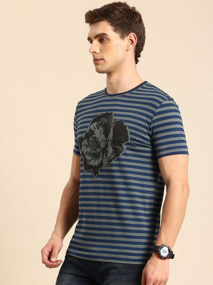 Being Human Pure Cotton Striped Applique T-shirt