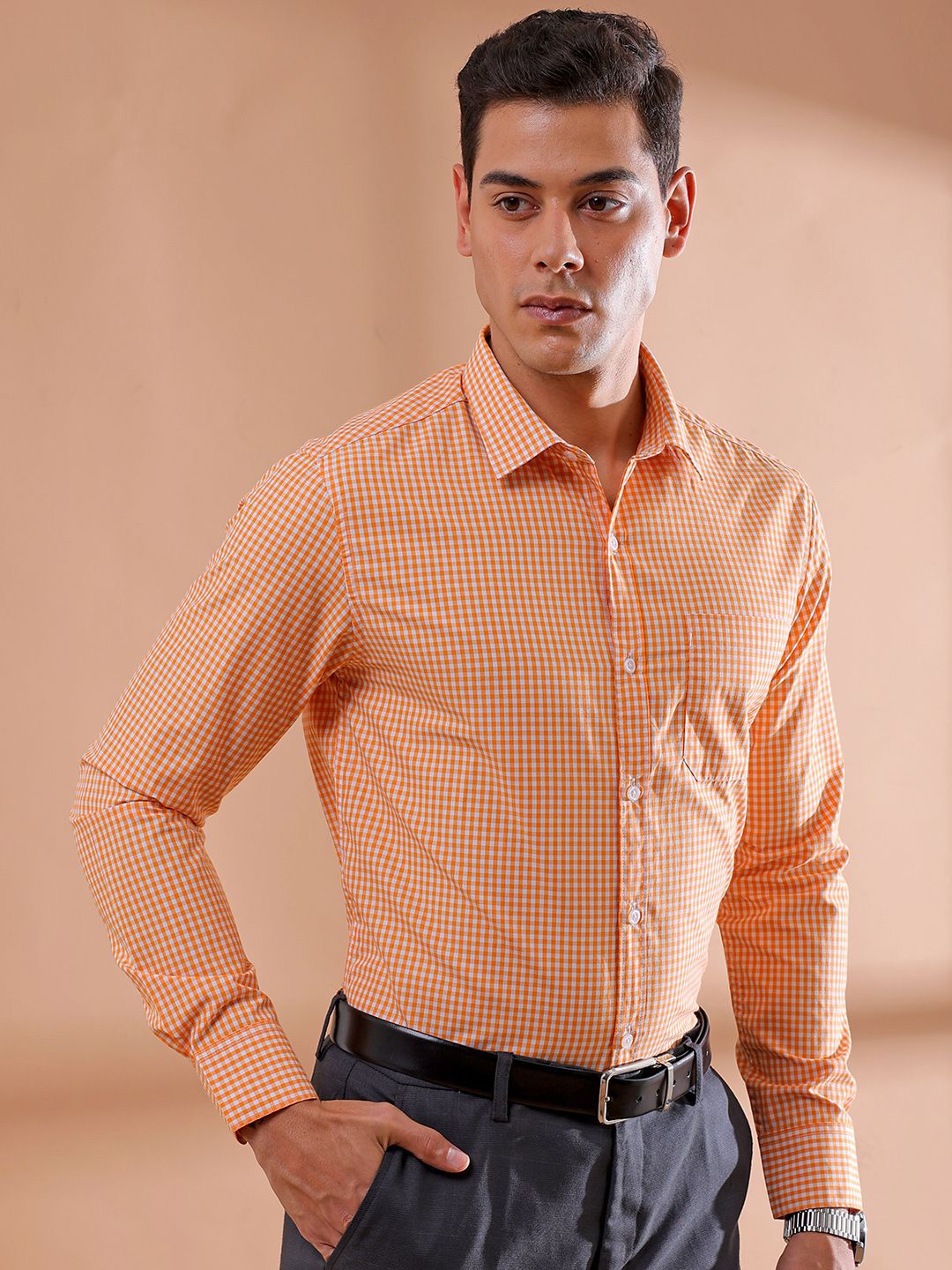 The Indian Garage Co. X Luxe Men Slim Fit Gingham Checks Opaque Checked Formal Shirt