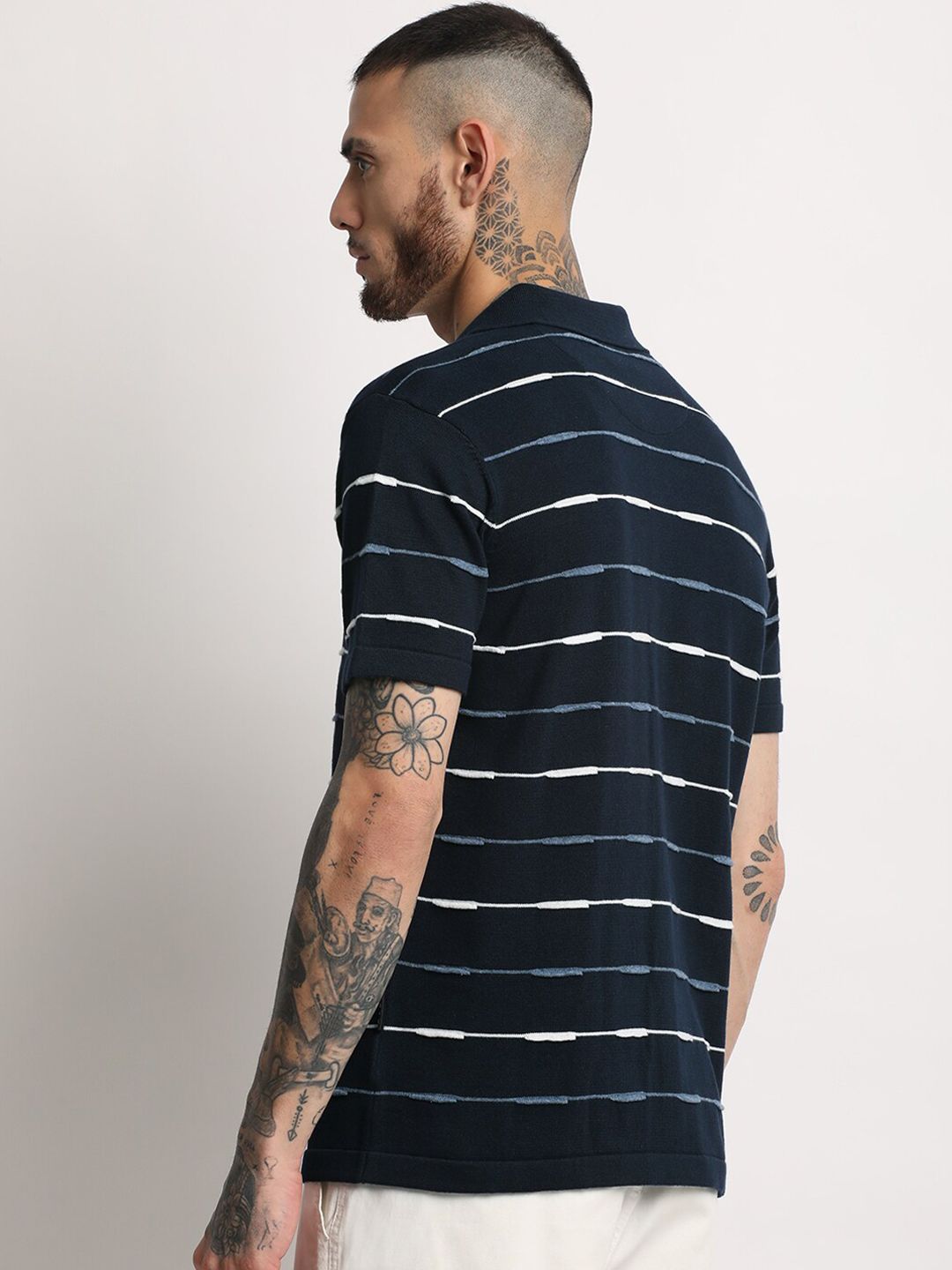THE BEAR HOUSE Striped Polo Collar Pure Cotton Slim Fit T-shirt