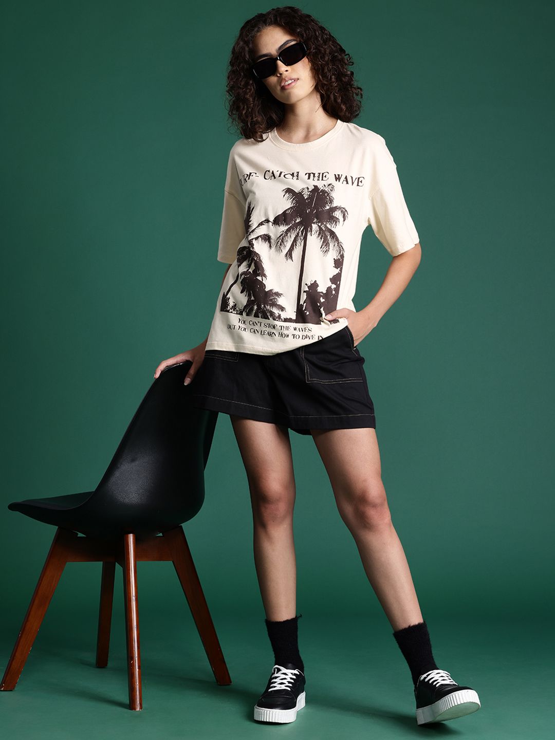 DressBerry Graphic Printed Drop-Shoulder Sleeve T-shirt