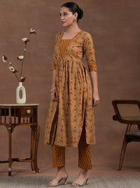 Libas Women Ethnic Motifs Printed Pleated Sequinned Pure Cotton Kurta with Palazzos
