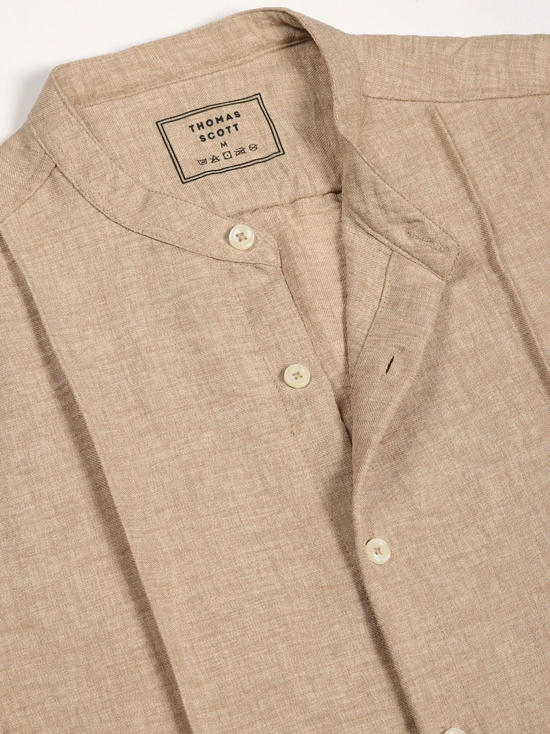 Thomas Scott Men Premium Mandarin Collar Textured Solid Slim Fit Casual Shirt