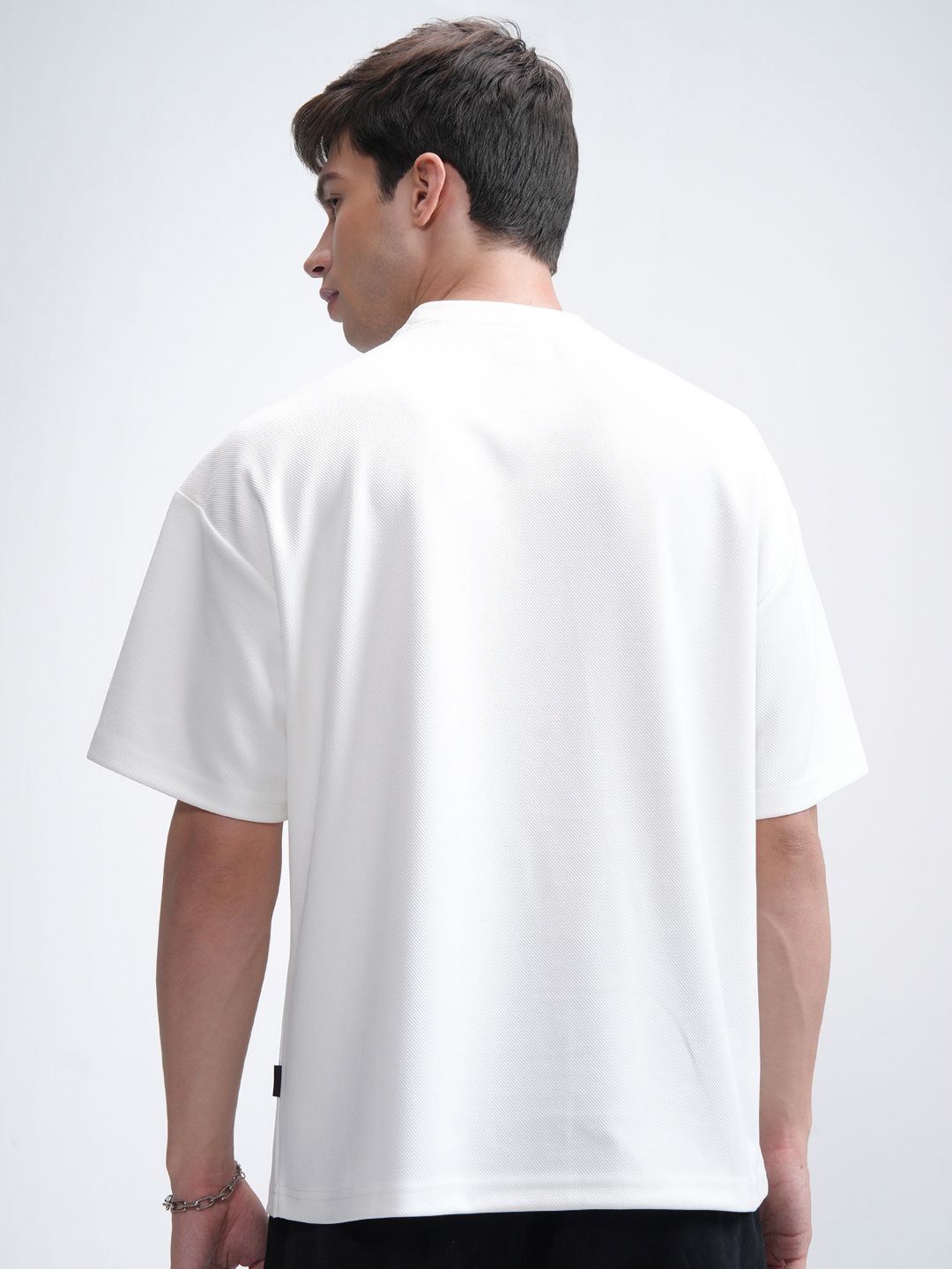 HIGHLANDER Men Round Neck Half Sleeve Oversized Embellished T- Shirt