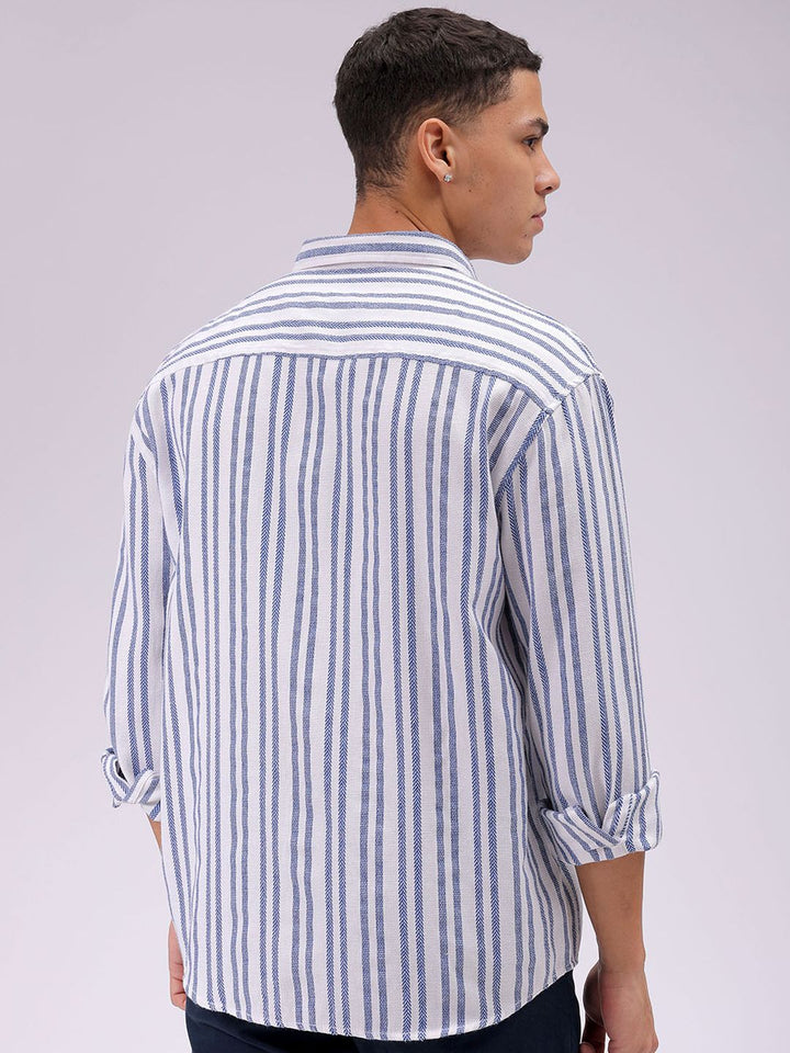 The Indian Garage Co Men Relaxed Fit Striped Dobby Textured Resortwear Shirt