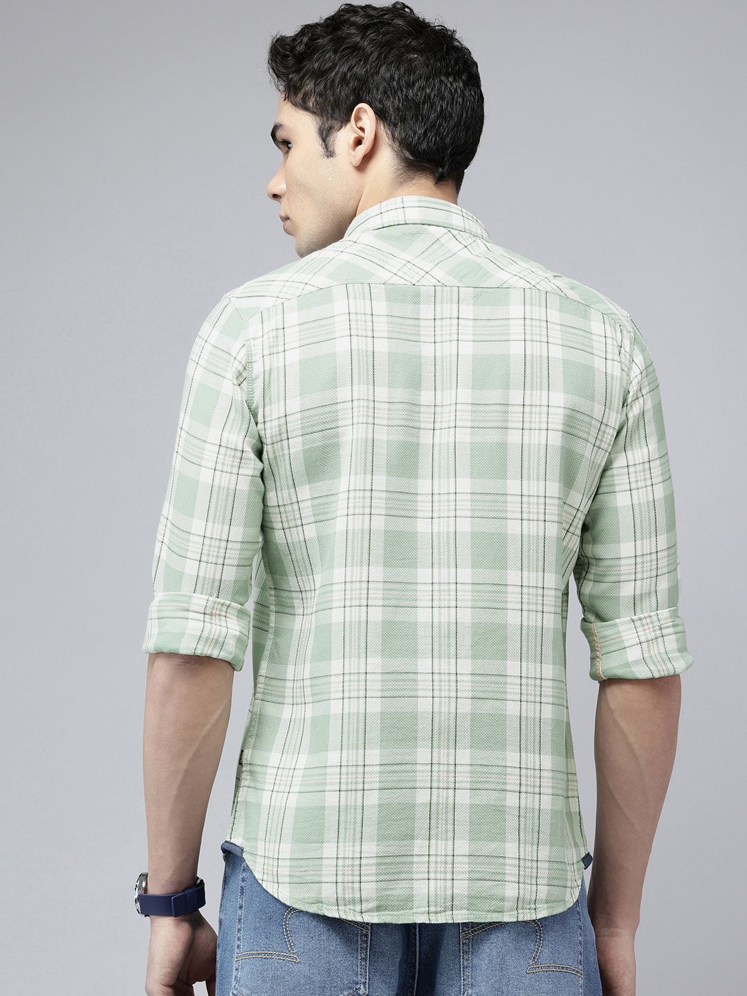 SPYKAR Pure Cotton Slim Fit Tartan Checks Opaque Casual Shirt