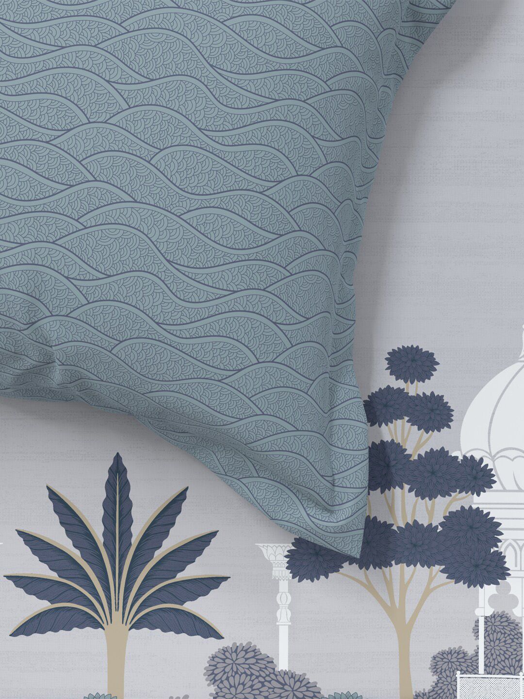 MYTRIDENT Pichwai Blue Sanskriti Flat 144TC King Cotton 1 Bedsheet with 2 Pillow Covers