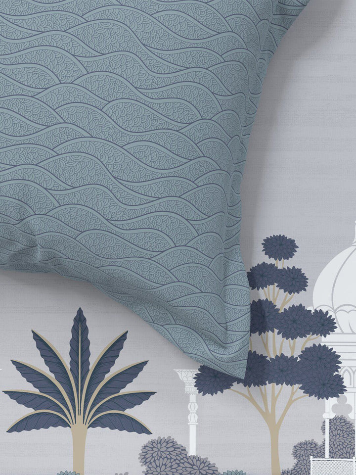 MYTRIDENT Pichwai Blue Sanskriti Flat 144TC King Cotton 1 Bedsheet with 2 Pillow Covers