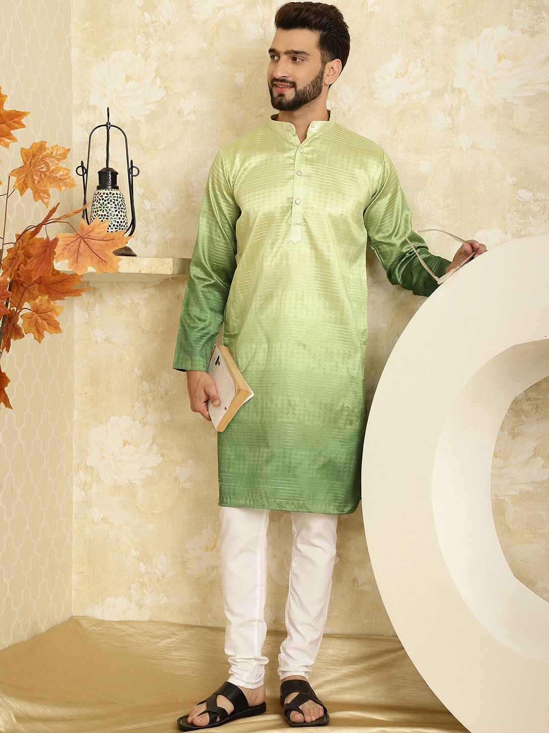 SOJANYA Striped Regular Sequined Jacquard Kurta With Churidar