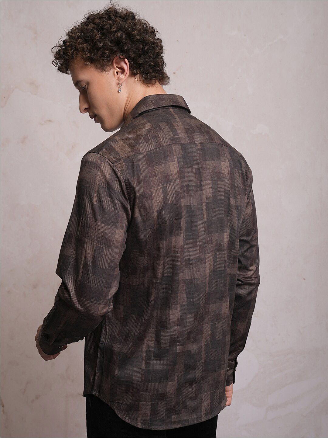 LOCOMOTIVE Geometric Printed Slim Fit Satin Party Shirt