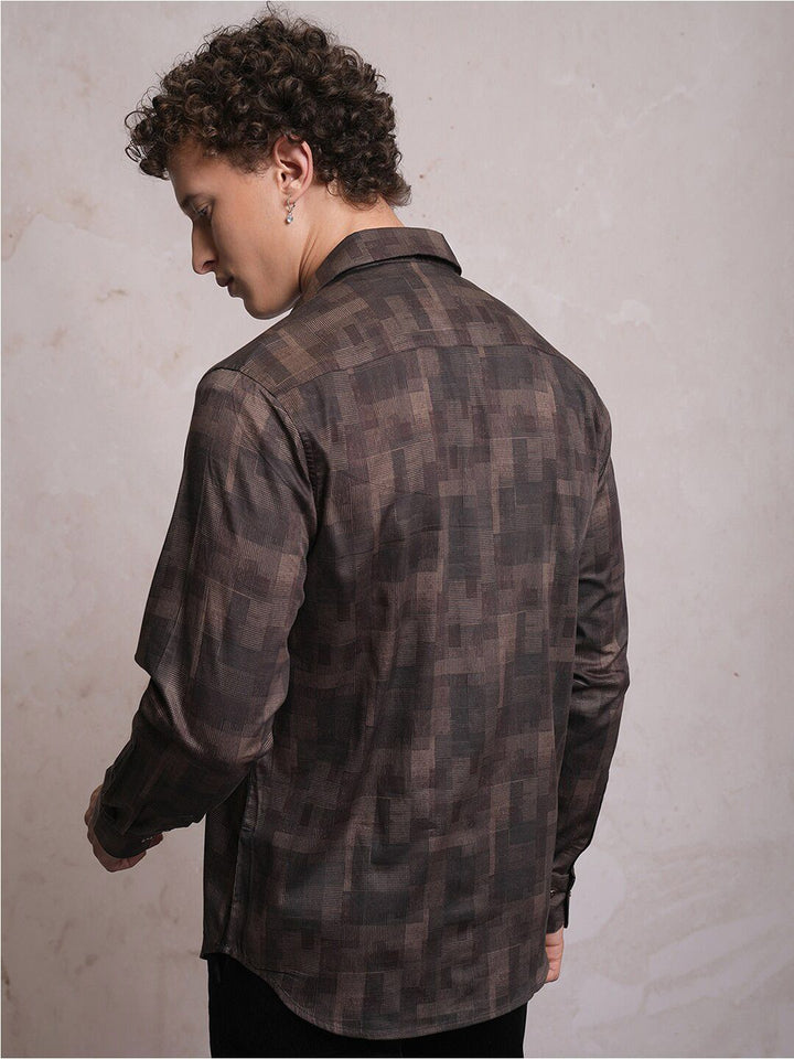 LOCOMOTIVE Geometric Printed Slim Fit Satin Party Shirt