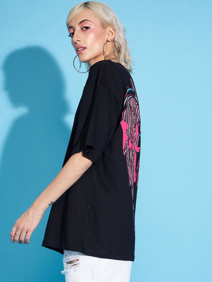 SASSAFRAS Black Typography Printed Boxy T-shirt