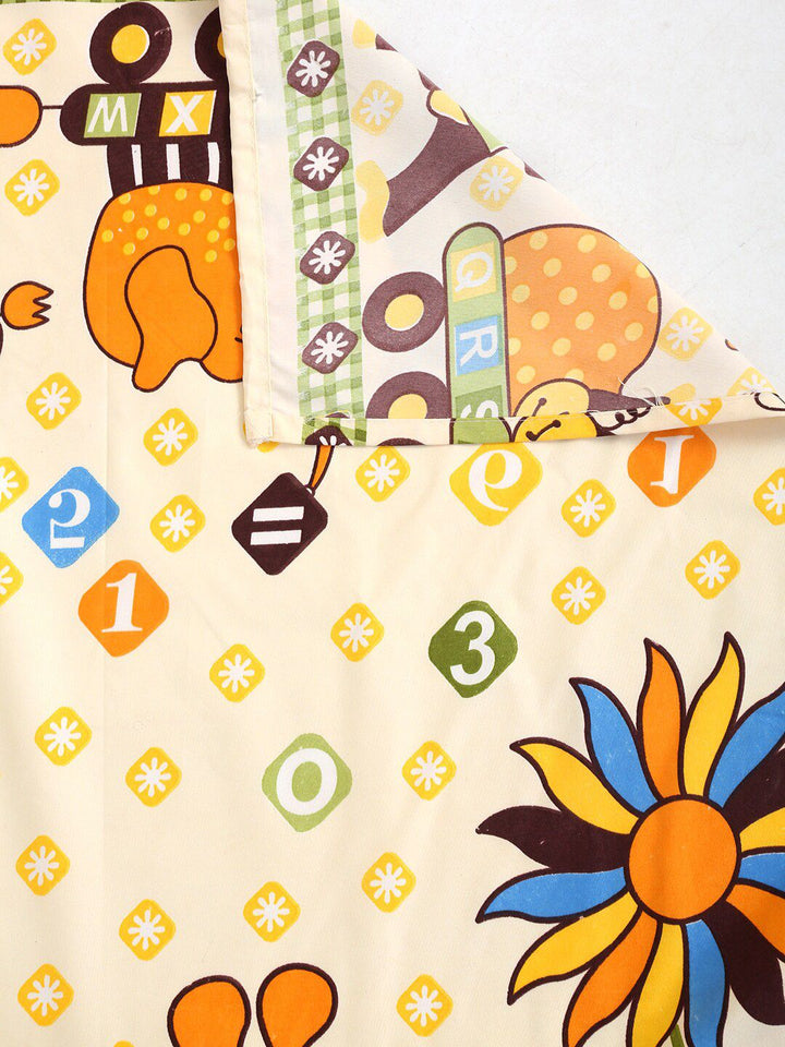 HOSTA HOMES Beige & Yellow Graphic 220 TC Single Bedsheet with 1 Pillow Covers