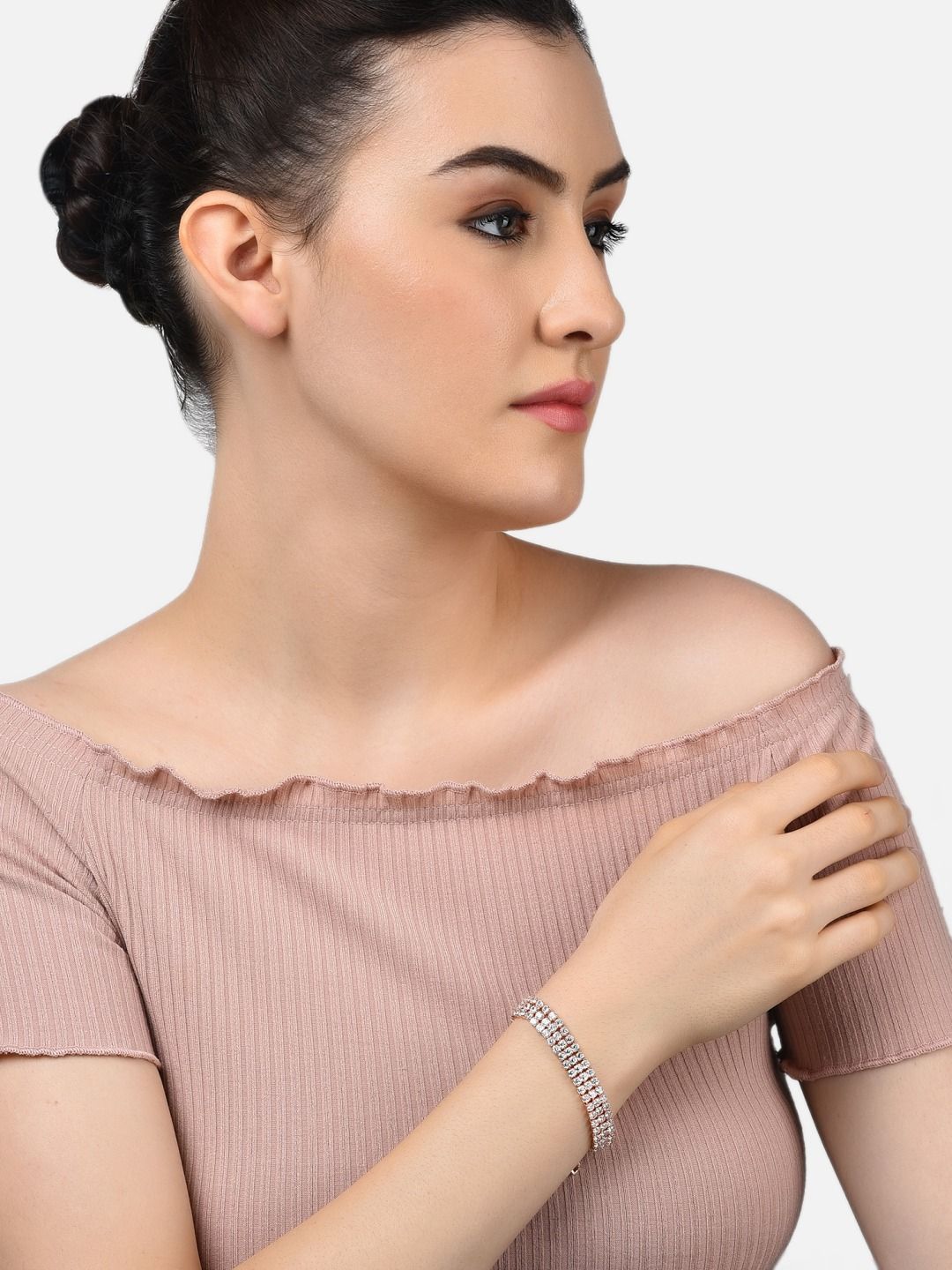 Set Mutiara Zaveri 2 Gelang Salutan Loyang Putih Cubic Zirconia Putih Bersalut Emas