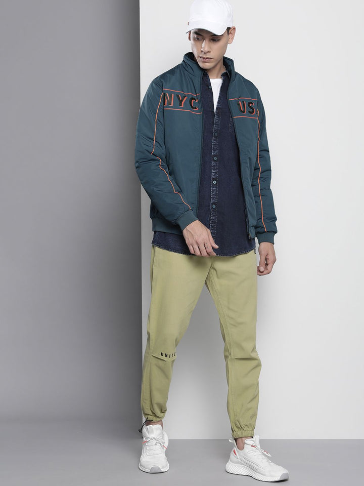 The Indian Garage Co Men Typographic Print Zip-Front Biker Jacket