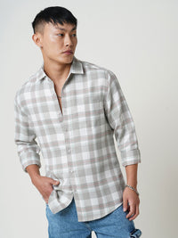 VASTRADO Men Classic Spread Collar Checked Cotton Slim Fit Casual Shirt