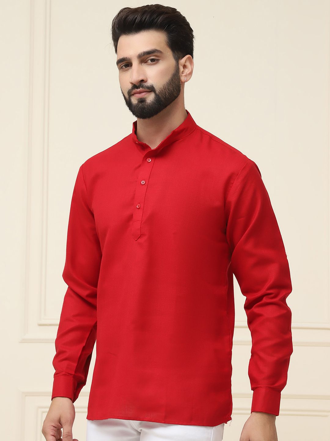 SOJANYA Lengan Roll-Up Kolar Band Kurta Lurus