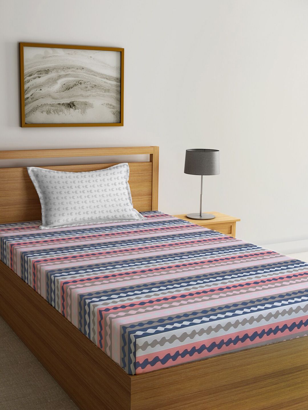 KLOTTHE Pink Chevron Polycotton 300 TC Single Cadar Halus dengan Sarung Bantal-87 x 59 inci